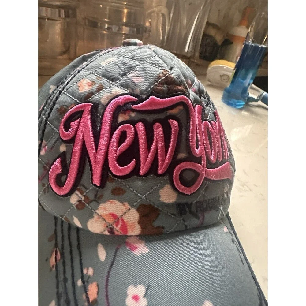 Robin Ruth‎ Floral Blue New York Baseball Hat Cap - Pattern Trim Bill Fashion